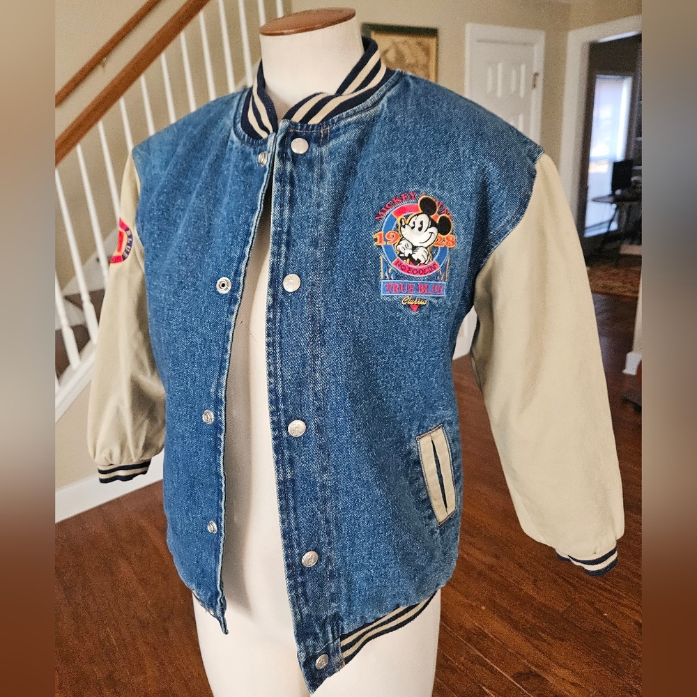 VTG Disney Store Mickey Classic 1928 True Blue Embroidered Jacket Size 7/8 YS - Picture 1 of 8